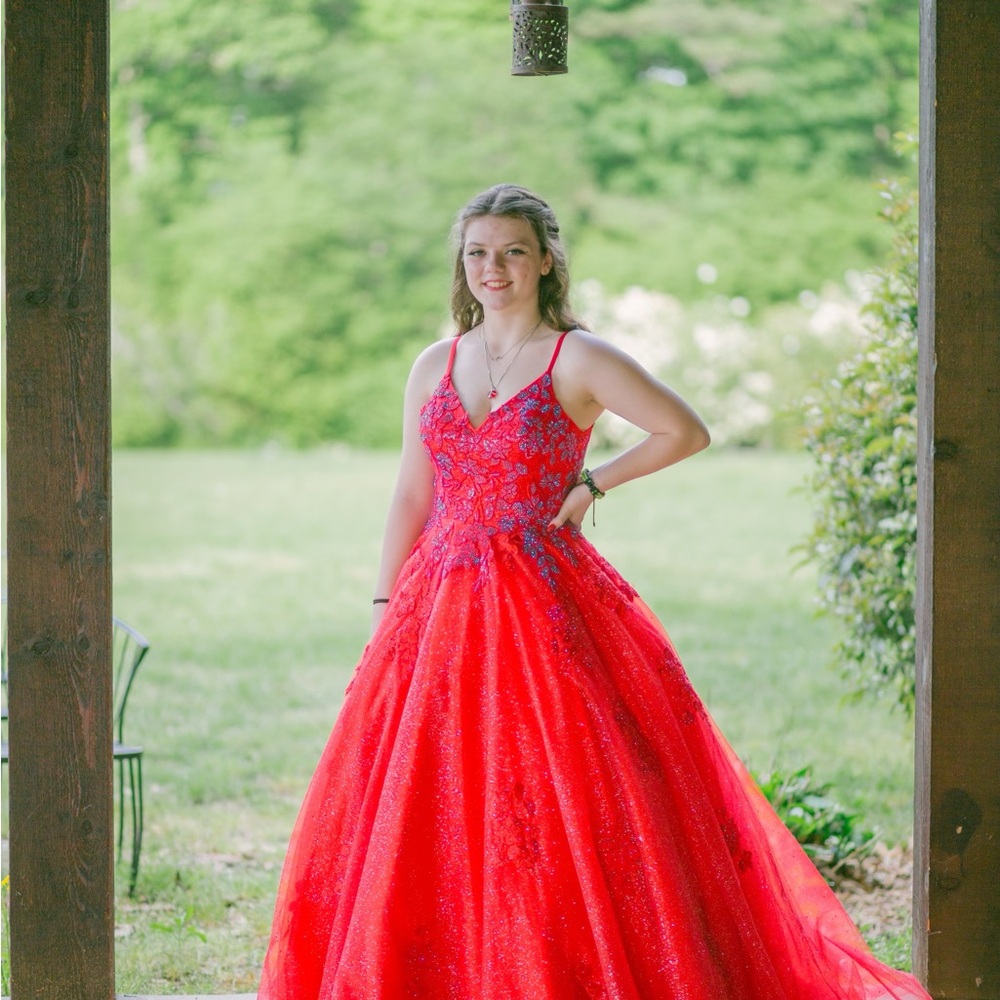 Stunning Red Gown with Lace-Up Back